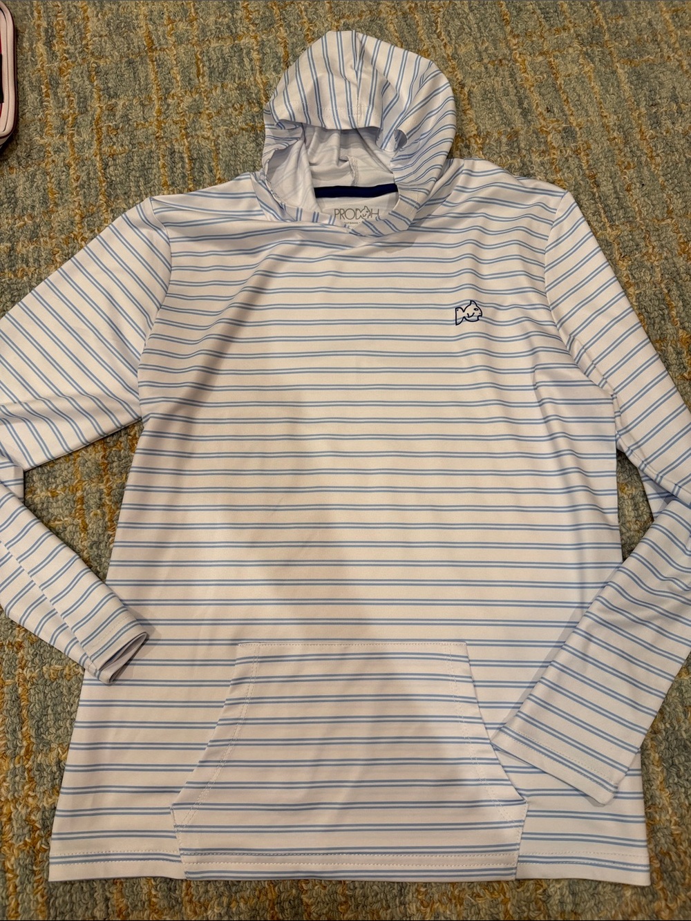 PRODoh White & Light Blue Striped Hooded Long-Sleeve Tee